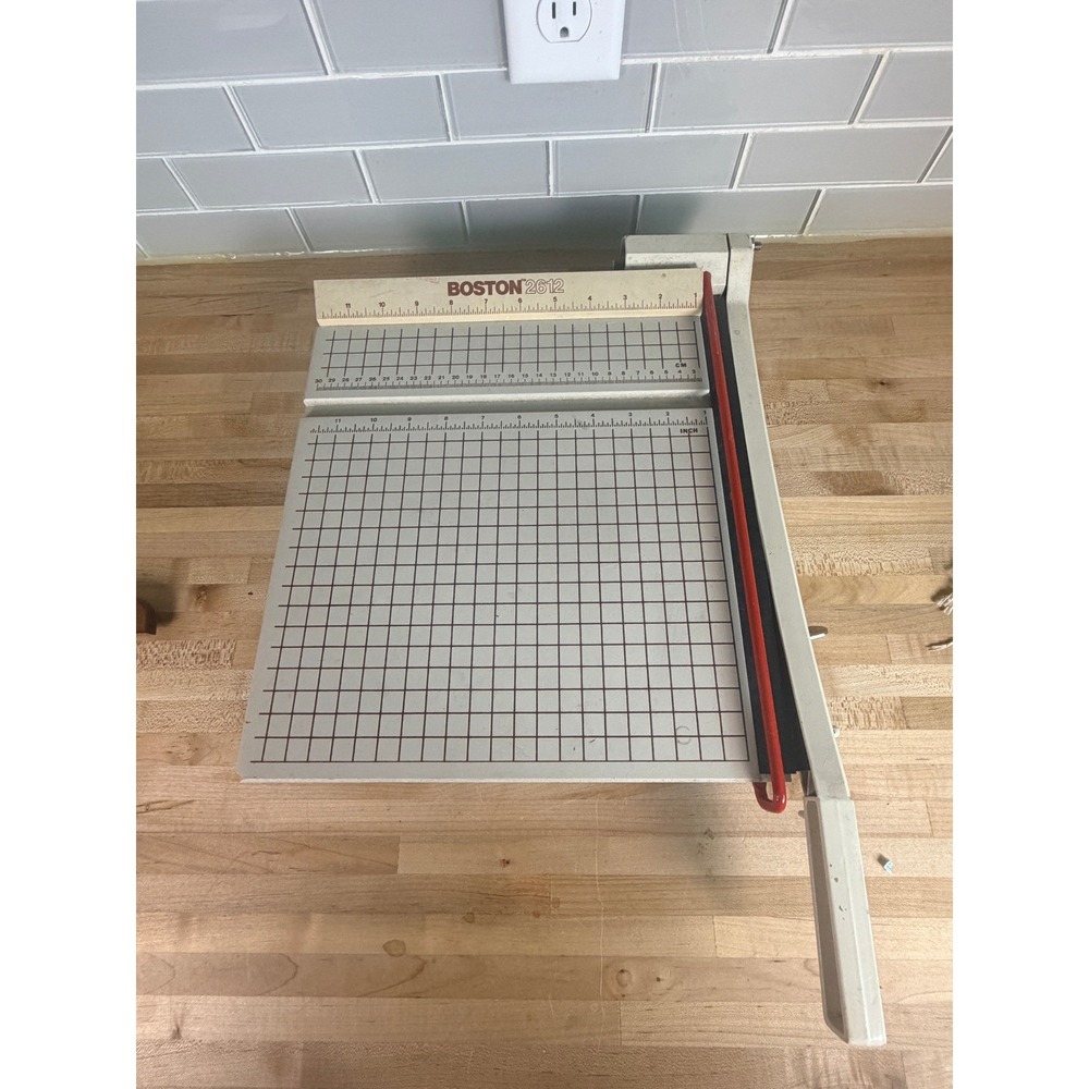 Boston 2612 Paper Trimmer Guillotine Cutter 12 Inch Wood Base Vintage Office